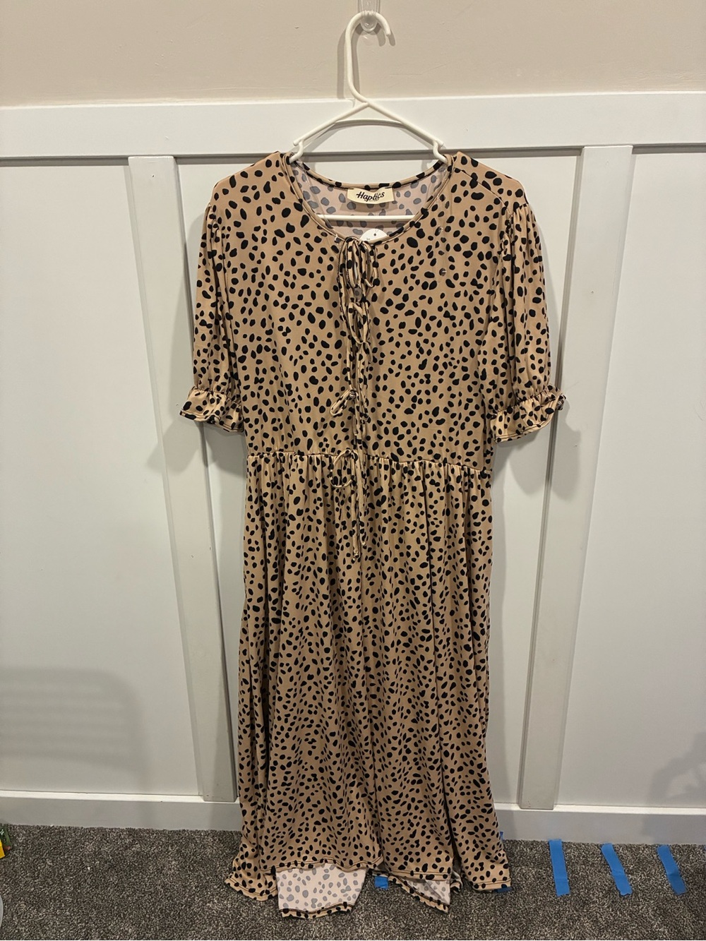Beige Polka Dot Midi Dress